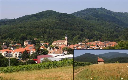 Steinbach, vu du plateau de la Lohe (avec, en mdaillon, la chapelle Saint-Morand).